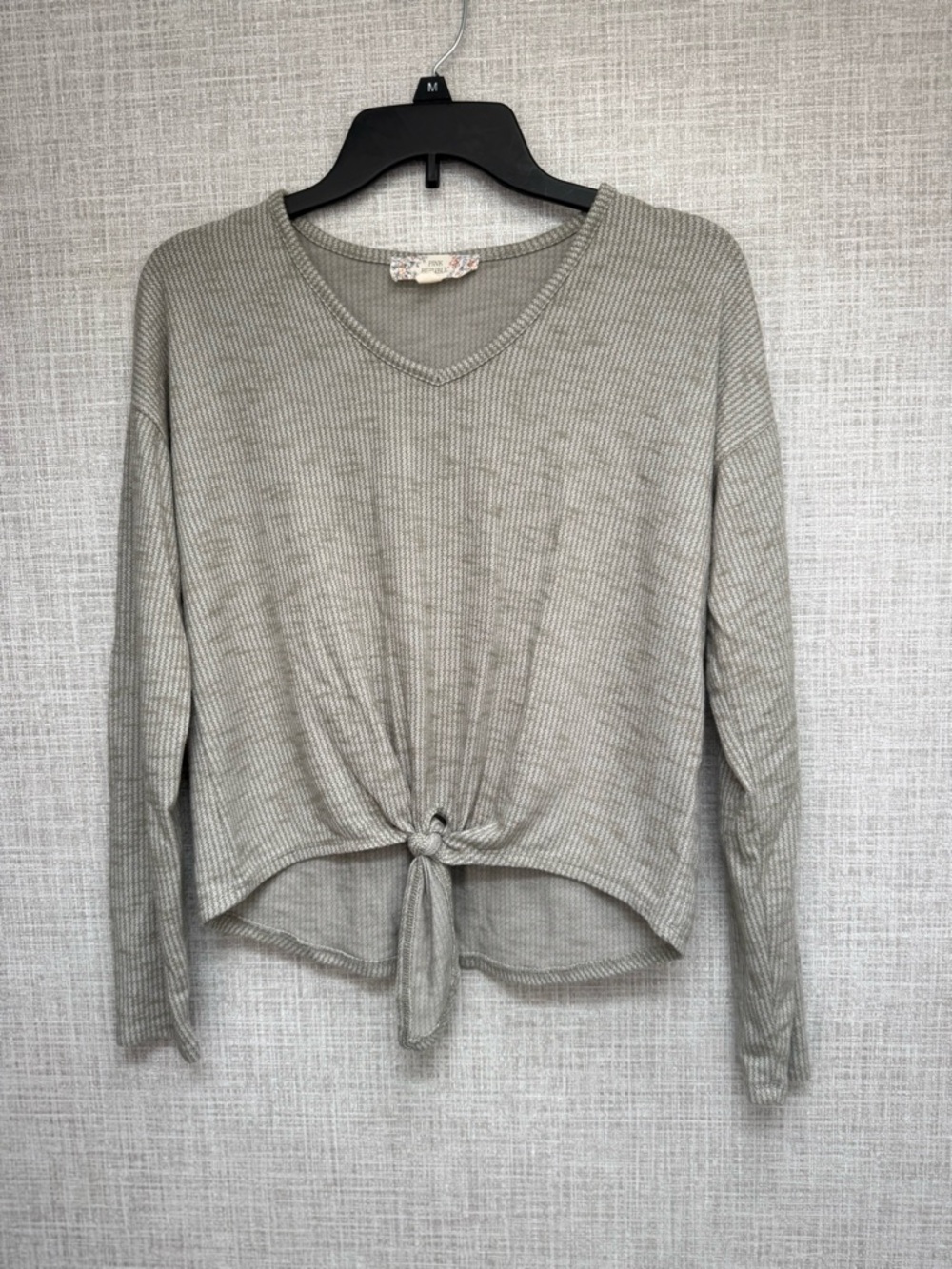 Pink Republic Front Tie Long Sleeve Sweater – Velvet Olive/Ivory Marled, Size XS